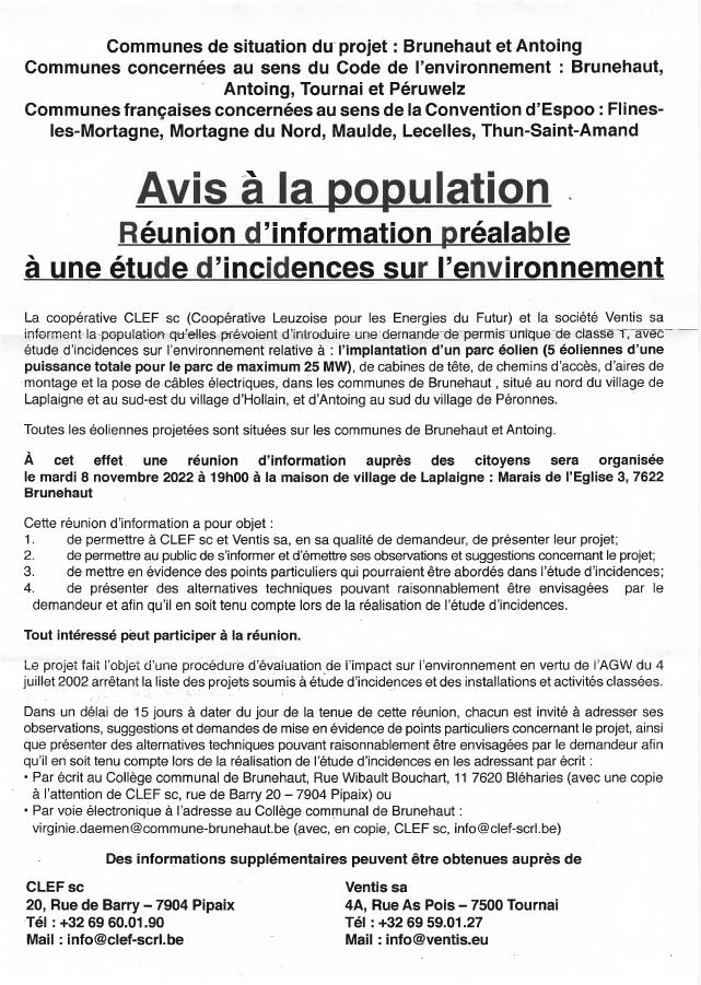 You are currently viewing REUNION D’INFORMATION PREALABLE A UNE ETUDE D’INCIDENCES SUR L’ENVIRONNEMENT